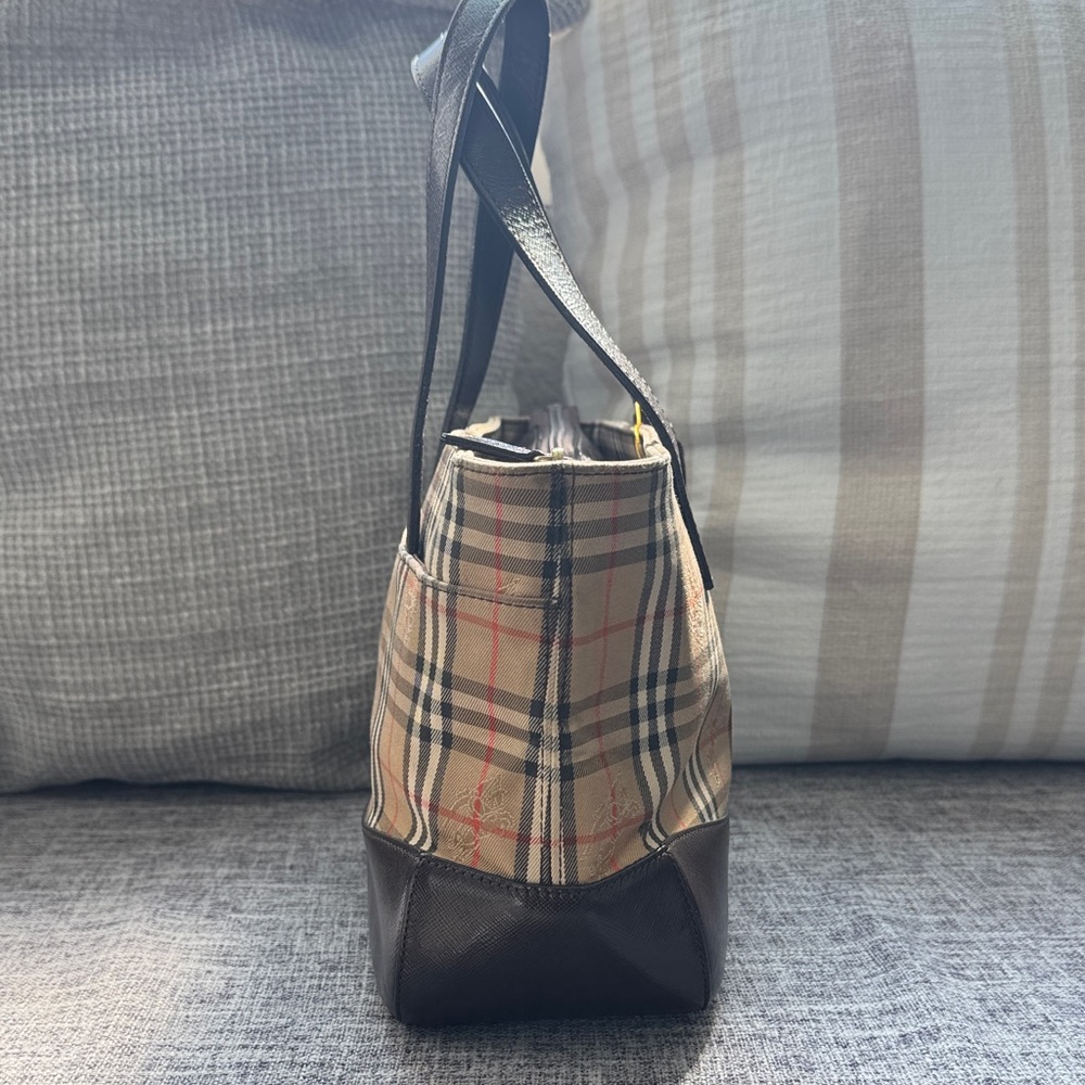 Small Burberry Beige Checkered with Brown Leather Accents Hand Bag - Picture 6 of 13